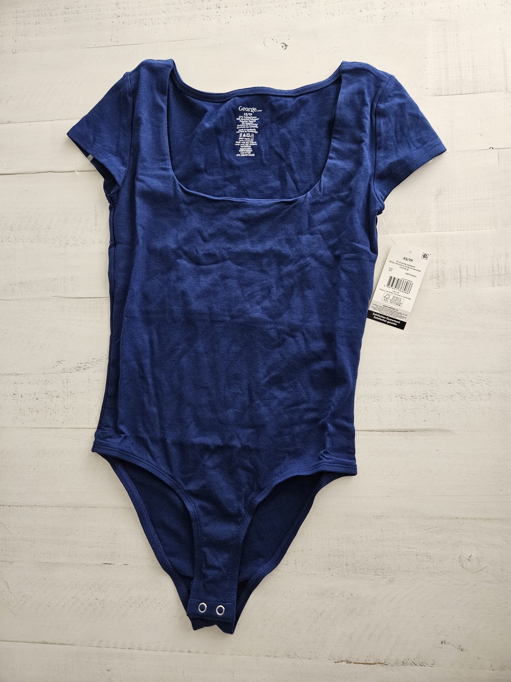 NWT- George Navy Blue Short-Sleeve Scoop Neck One-Piece Bodysuit Size XS